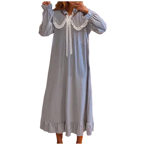 Women's Cute Long Sleeve Nightgown Soft Fall Winter Lounge Long Sleep Dress Cozy Lace Square Neck Ruffle Sleepwear