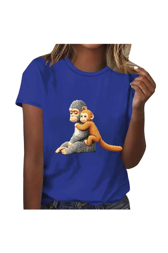 Women's Cute Monkey Family Graphic T-Shirt Casual Short Sleeve Crew Neck Animal Print Tee
