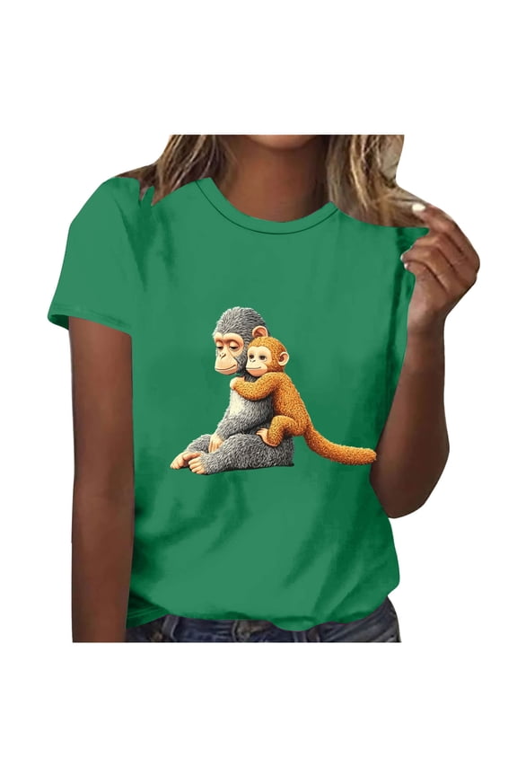 Women's Cute Monkey Family Graphic T-Shirt Casual Short Sleeve Crew Neck Animal Print Tee