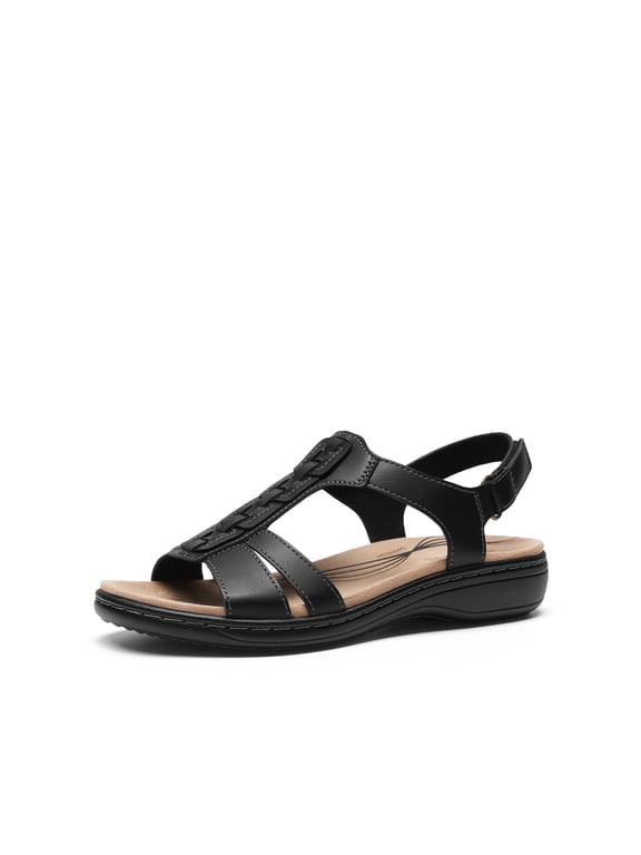 Women's Arch Support Sandals Comfortable T-Strap Thong Sandals with Adjustable Buckle Orthotic Casual Beach Walking Summer Flat Sandals