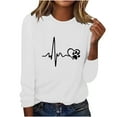 thumbnail image 1 of Women's Cute Paw Heart Printed Long Sleeve T-Shirt Dressy Loose Crew Neck Blouse Business Casual Tunic Tops, 1 of 4
