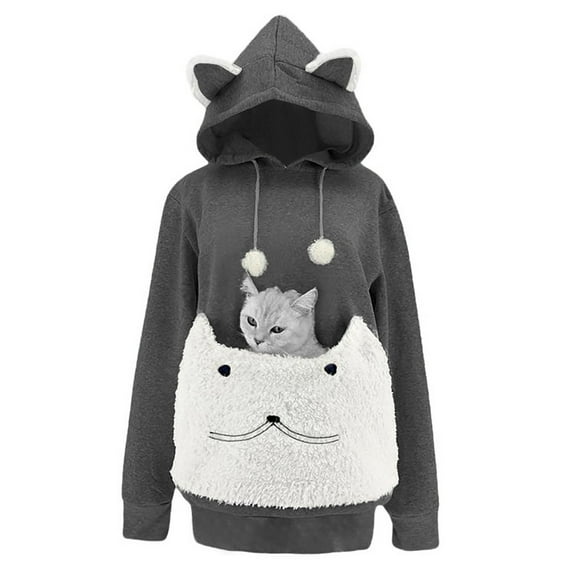 Women's Cute Pet Carrier Hoodie, Cozy Kangaroo Pouch Hoodie Sweatshirt for Cats and Dogs, Soft Large Pocket Hoodie for Pet Lovers