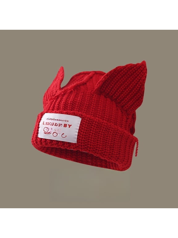 Women’s Cute Pig Ear Knit Beanie – Thickened Color-Block Winter Hat, Soft Warm Plush Yarn, Cozy Fashion Knit Cap for Fall & Winter