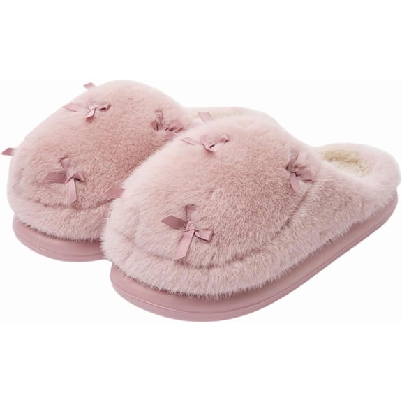 Women's Cute Plush Home Butterfly Knot Cotton Comfortable Thick Bottom Outdoor Winter Indoor Soft Warm Slippers