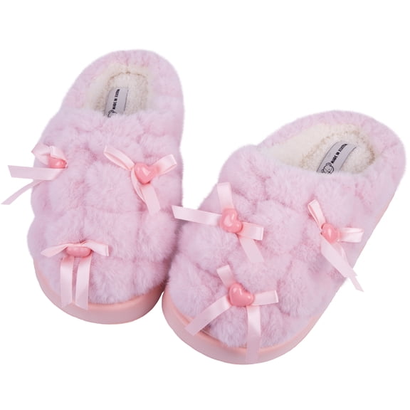 Women's Cute Plush Slippers Anti slip Warm Winter Pink Love Bow Sweet Home Indoor and Outdoor Cotton Shoes Mother's Day Birthday Gift