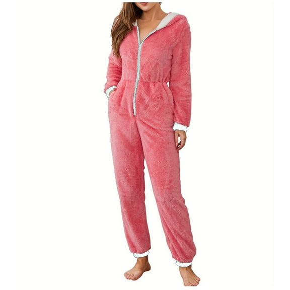 Women's Cute Pompom Hooded Plush Onesie Pajamas Fuzzy Fleece Warm Winter One Piece Sleepwear Jumpsuits