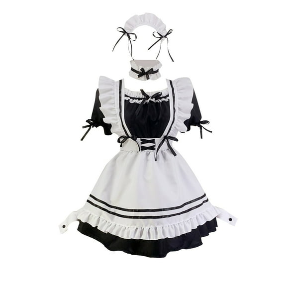 Women's Cute Princess Dresses for Girls Kawaii Dress Anime Maid Attire Cosplay Dress with Apron and Other Accessories