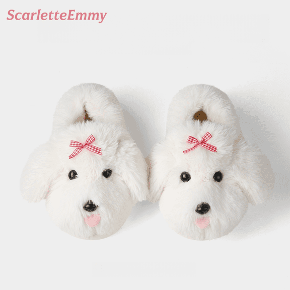 Women’s Cute Puppy Plush Slippers, Fuzzy Dog Cartoon House Shoes, Soft Plush Lining Warm Cozy Indoor Outdoor Slippers, Non Slip EVA Sole, Winter Comfort Home Slippers Gift