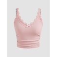 thumbnail image 1 of Women's Cute Ribbed Cami Tops Spaghetti Strap Bow Lace Trim Ruched Slim Fit Crop Tank Tops, 1 of 5