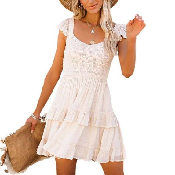Women's Cute Ruffle Smocked High Waist Valance Dress