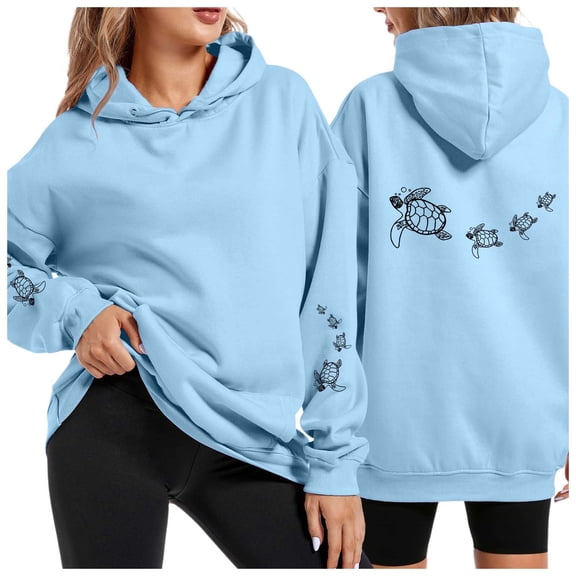 Women's Cute Sea Turtle Hoodies Oversized Graphic Print Long Sleeve Drawstring Hooded Sweatshirt Casual Fashion Pullover