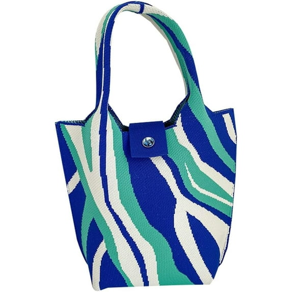Women's Cute Shoulder Handbags Woven Bags Small Knitted Totes Beach Vacation Bucket Handheld Stripe Purse