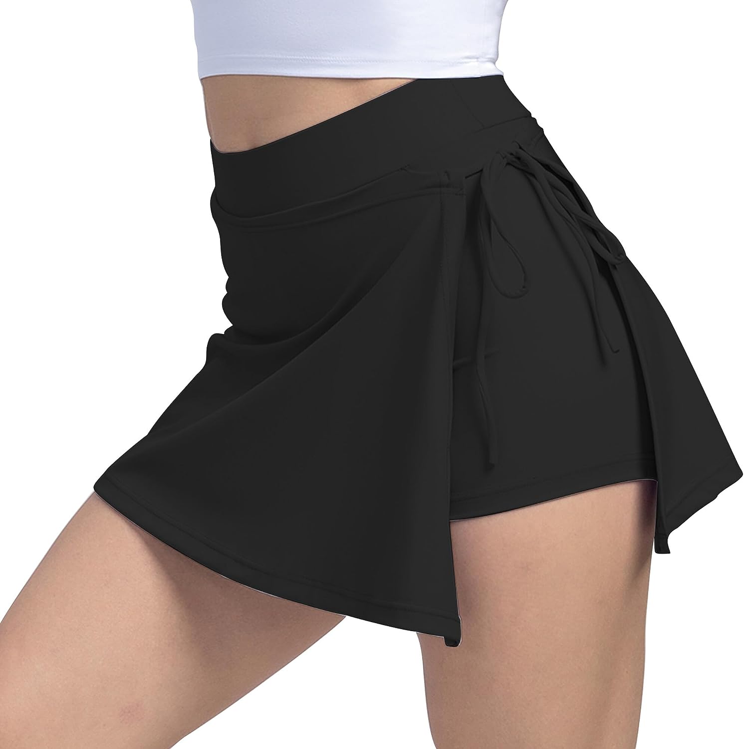 Women's Cute Side Tie Waist Tennis Golf Skirt with Slit High