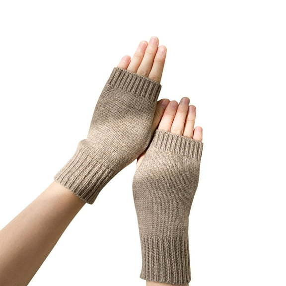 Women's Cute Solid Color Half Palm Knit Gloves, Autumn Winter Wool Blend Fingerless Gloves, Touchscreen Compatible Texting Gloves, Stretchy Wrist Warmers for Cool Weather D