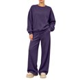 thumbnail image 1 of Women's Cute Sweat Sets Round Neck Sweatshirt and Pants Set, 2 Piece Sweat Suit with Pockets, Lounge Set for Fall Winter Purple 3Xl, 1 of 5