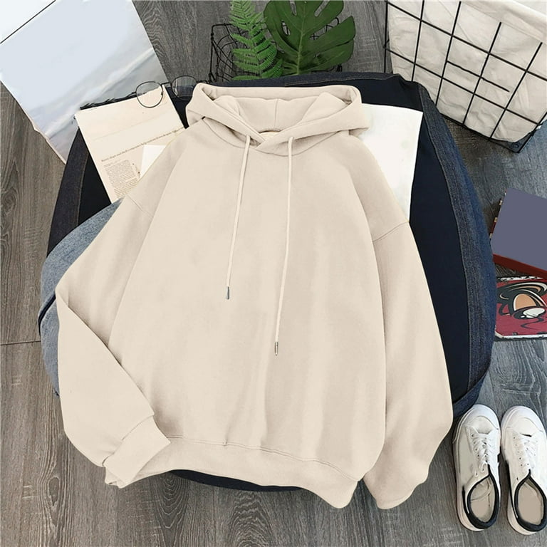 Women's Cute Sweatshirt Kawaii Long Sleeve Hoodie Cotton Pullover Tops For  Teen Girls Clothes Beige M Cute Clothes for Teen Girls