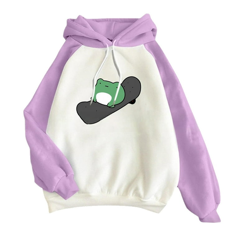 Women's Cute Sweatshirts Skateboarding Frog Long Sleeve Hoodie