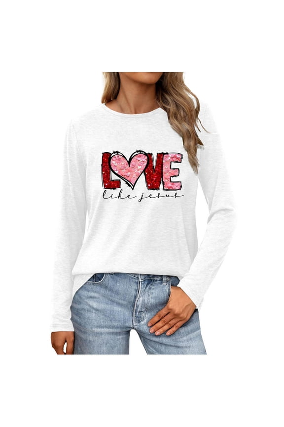 Women's Cute T Shirt Heart Bow Knot Long Sleeve Tops for Valentines Day Trendy Basic Tees Tunic Top