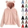thumbnail image 1 of Women's Cute Teddy Bear Ears Fleece Hoodie Sweatshirt Long Sleeve Warm Plush Pullover Top with Pockets Red XL, 1 of 5