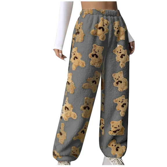 Women's Cute Teddy Bear Plush Pajama Pants Soft Fleece-Lined Warm Comfortable Plush Pants for Casual and Home Use,Gray,2XL