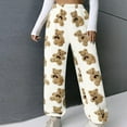 thumbnail image 1 of Women's Cute Teddy Bear Plush Pajama Pants, Soft Fleece-lined Warm Comfortable Plush Pants, Casual Lounge Wear,White,2XL, 1 of 8