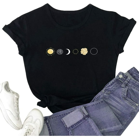 Women's Cute Tee Graphic Print Crewneck Short Sleeve T Shirts Top100% pure cotton
