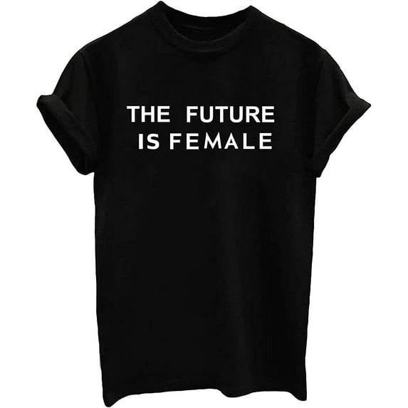 Women's Cute Text Graphic T Shirts Funny The Future Is Female Short Sleeve Tops Black 4X-Large