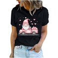 thumbnail image 1 of Women's Cute Valentines Day Tshirts Heart Gnome Car Graphic T Shirts Shor Sleeve Crewneck Tee Tops, 1 of 5
