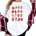 thumbnail image 1 of Women's Cute Watercolor Strawberry Grid Graphic Comfortable Breathable T Shirt Short Sleeve Round Neck Top White S-5XL, 1 of 5