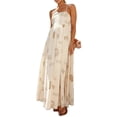 thumbnail image 1 of Women's Cutout Back Printed Square Neck Maxi Cami Dress with Ruched Smocked Details 95% Polyester 5% Elastane Fabric, 1 of 21
