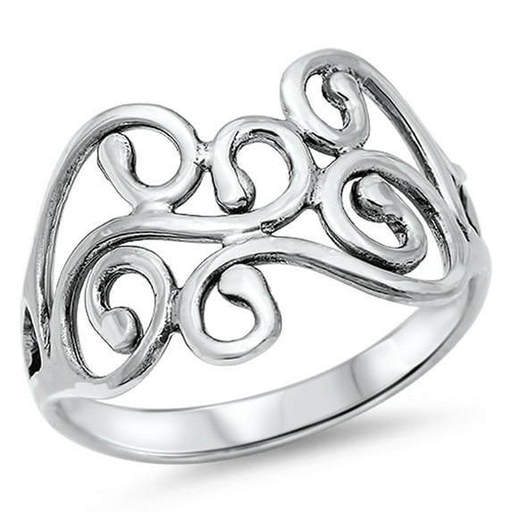 Women's Cutout Designer Ring .925 Sterling Silver Band Jewelry Female Male Unisex Size 10