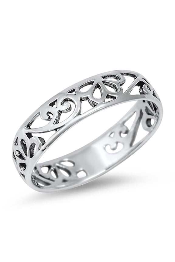 Women's Cutout Filigree Design Ring 925 Sterling Silver Band Jewelry Female Male Unisex Size 10