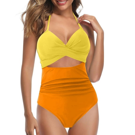 Women's Cutout High Waisted One Piece Swimsuit Wrap Tie Back, and Flattering