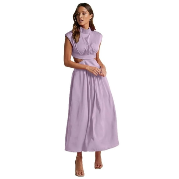 Women's Cutout Mock Neck Sleeveless Ruched Dress with Sheer Panels 95% polyester 5% spandex for a Flattering Fit