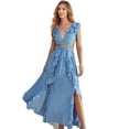 thumbnail image 1 of Women's Cutout Ruffled Cap Sleeve Maxi Dress for Summer Party Occasion with 60% Polyester 40% Nylon Sleek Look, 1 of 17