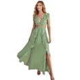 thumbnail image 1 of Women's Cutout Ruffled Cap Sleeve Maxi Dress for Summer Party Occasion with 60% Polyester 40% Nylon Sleek Look, 1 of 17