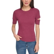 Women's Cutout Short-Sleeve Rib-Knit Top Cabernet L