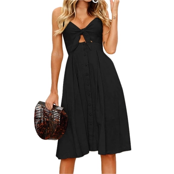 Women's Cutout Smocked Sweetheart Neck Cami Dress with Tie Front and Ruffled Hem 95% polyester 5% spandex Summer Outfit