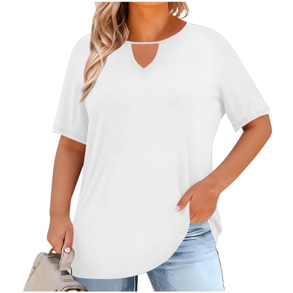 Women's Cutout Tops Basic Short Sleeve Round Neck Blouses Lightweight Slim Fit T-Shirts Fashion Trendy Outfits Business Casual Outfits Women Work Office Solid Clothes