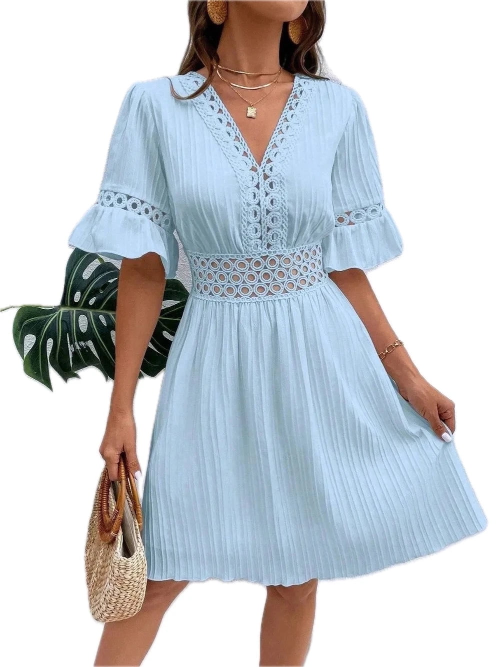 flounce sleeve mini dress Floral Sweetheart Neck Flounce Sleeve Mini Dress