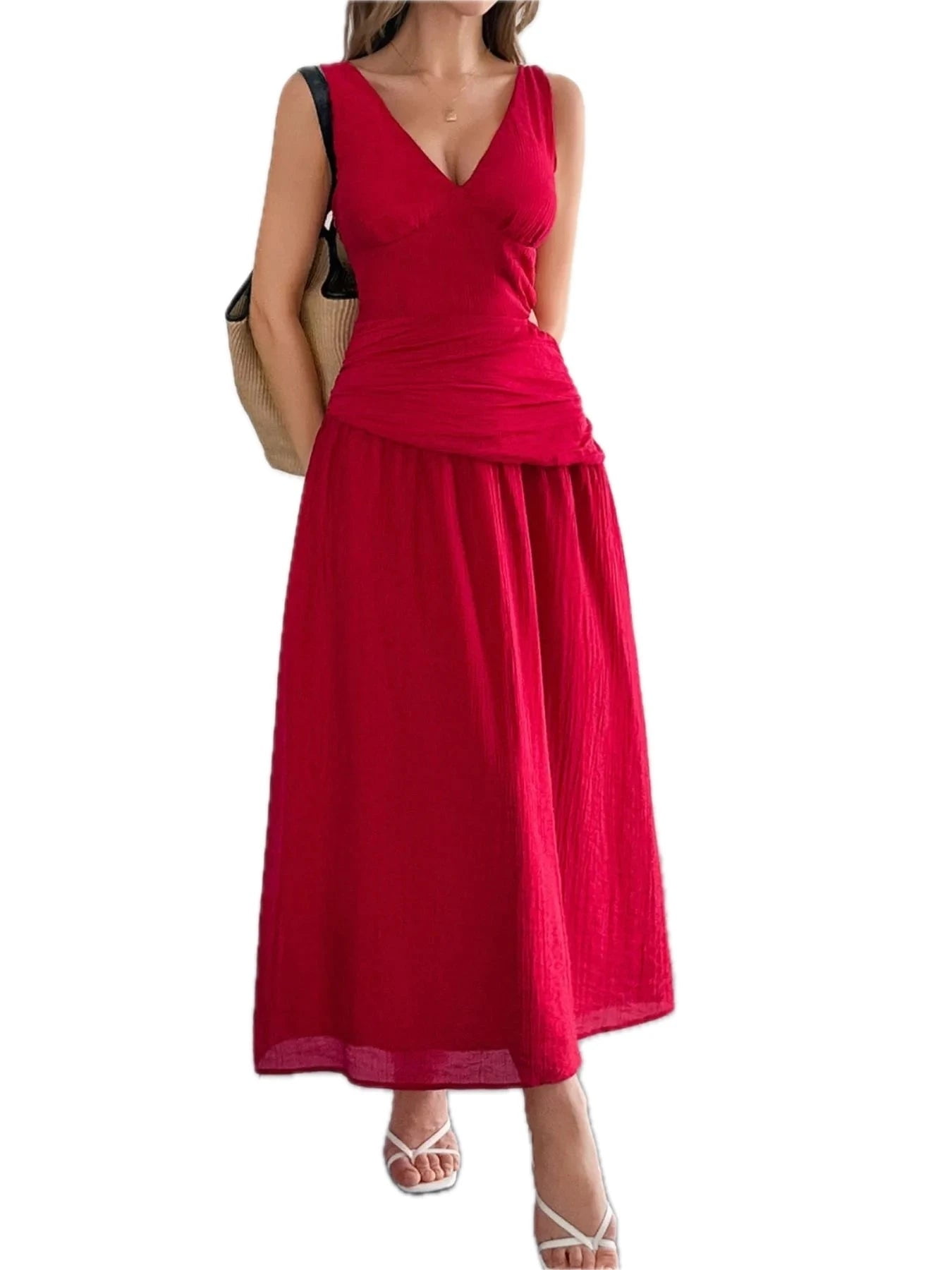 3/4 sleeve midi dresses for women Flowing Midi Dress with 3/4 Sleeves and Dramatic Drape Spring/Summer '26 Blue Sparkle / XX-Large