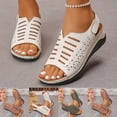 thumbnail image 1 of Women's Cutout Wedge Heel Sandals, Velcro Strap Peep Toe Dress Shoes, Plus Size Comfortable Wedge Heel Shoes for Spring Summer Wear, 1 of 9