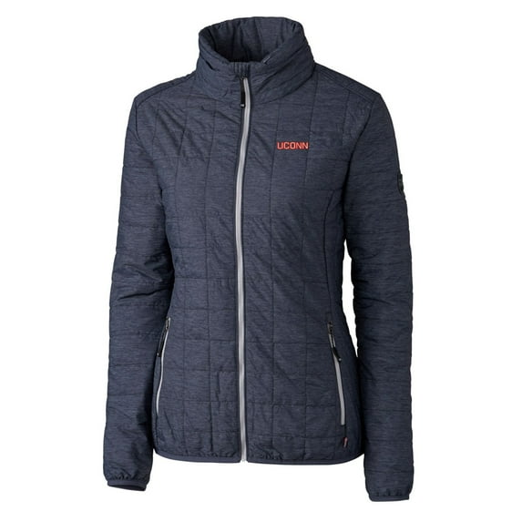 Women's Cutter & Buck Anthracite UConn Huskies Wordmark Rainier Full-Zip Puffer Jacket