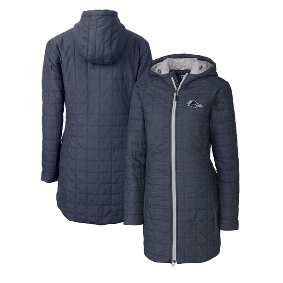 Women's Cutter & Buck Anthracite UTSA Roadrunners Rainier Primaloft Eco Insulated Hooded Long Coat