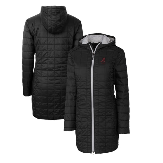 Women's Cutter & Buck Black Alabama Crimson Tide Alumni Rainier PrimaLoft Eco Insulated Hooded Long Coat
