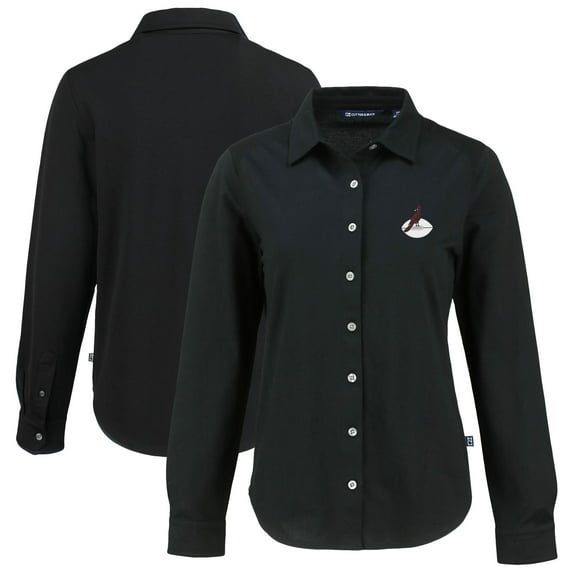 Women's Cutter & Buck Black Arizona Cardinals  Advantage Eco Soft Pique Tri-Blend Long Sleeve Button-Up Shirt