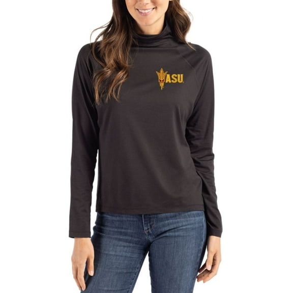 Women's Cutter & Buck Black Arizona State Sun Devils Coastline Epic Comfort Eco Recycled Raglan Funnel-Neck Top