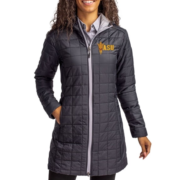 Women's Cutter & Buck Black Arizona State Sun Devils Rainier PrimaLoft- Eco Insulated Hooded Full-Zip Long Coat