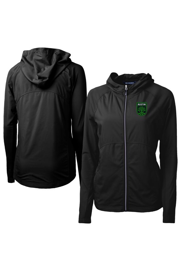 Women's-Cutter & Buck  Black Austin FC Adapt Eco Knit Hybrid Recycled Raglan Full-Zip Jacket