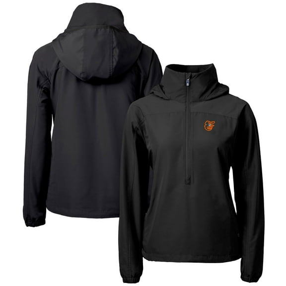 Women's Cutter & Buck  Black Baltimore Orioles Charter Eco Recycled Half-Zip Anorak Jacket